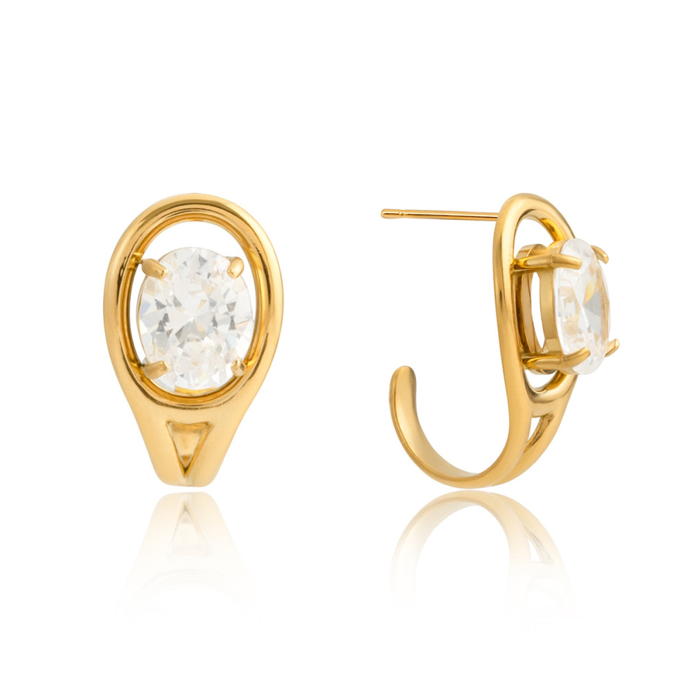 1 Paire De Boucles D'Oreilles Puces Pour Femme, En Acier Inoxydable Étanche, Couleur Or, Ornées De Zircon, En Forme De Goutte Éblouissante. 