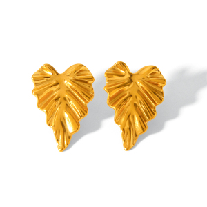 1 Paire De Boucles D'Oreilles À Clous En Acier Inoxydable Doré, Étanches, En Forme De Feuille h5 