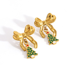 1 Paire De Boucles D'Oreilles Clous Pour Femme, Motif Plante De Noël À Faire Soi-Même, En Acier Inoxydable Étanche. h5 Image5