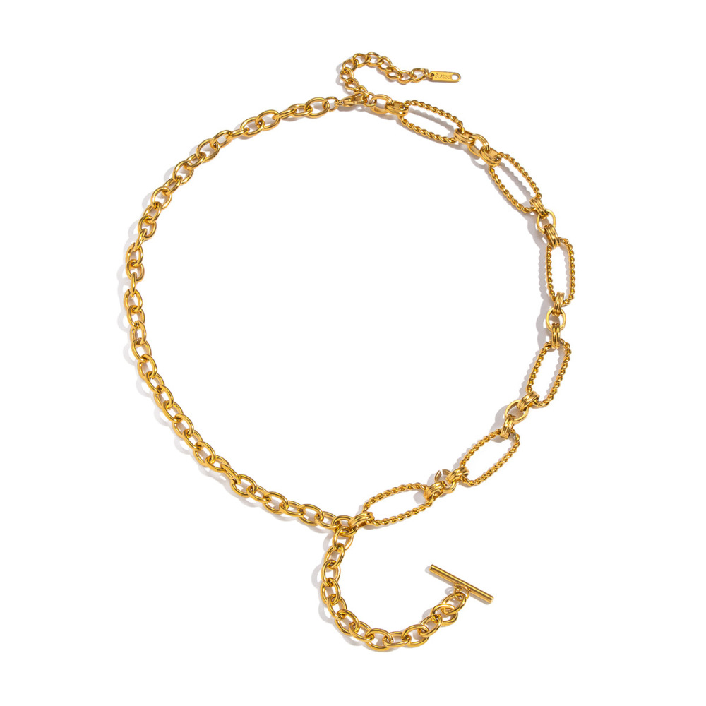 Collier Décontracté En Forme De Y, En Acier Inoxydable, Étanche, Couleur Or (1 Pièce) h5Image5