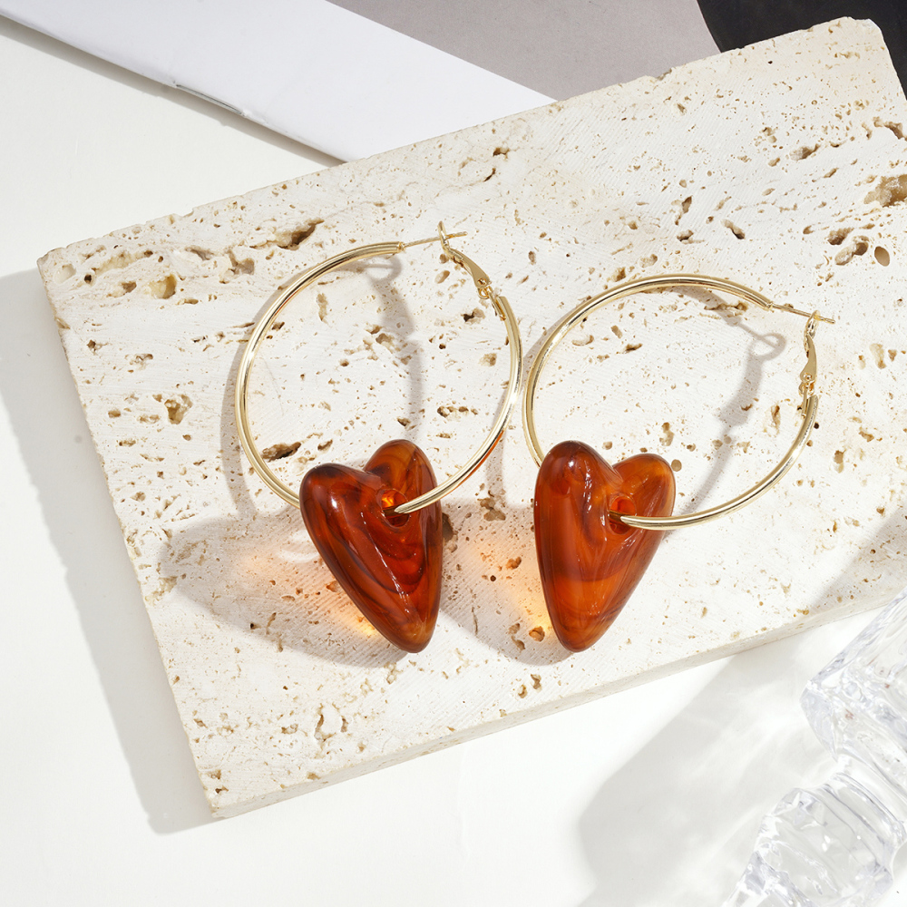 1 Paire De Boucles D'Oreilles Pendantes Élégantes En Acrylique Uni En Forme De Cœur Pour Femme Image4