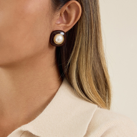1 paire de boucles d'oreilles puces carrées rétro en acier inoxydable étanche couleur or pour femme 2