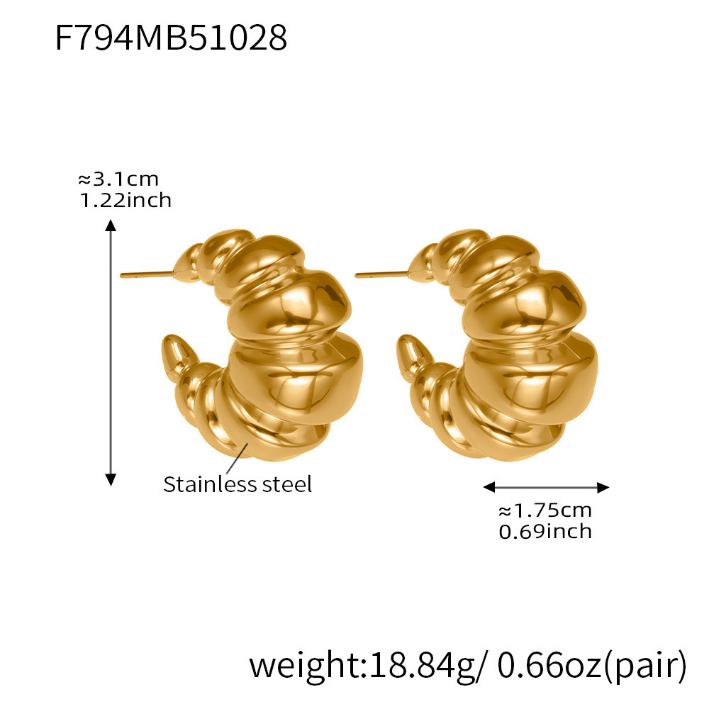 1 Paire De Boucles D'Oreilles Créoles Torsadées En Forme De Croissant, En Acier Inoxydable Étanche, Couleur Or, Pour Femmes Image2