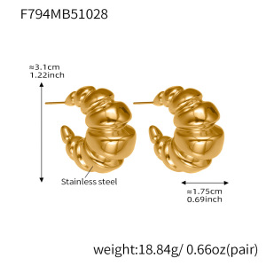 1 Paire De Boucles D'Oreilles Créoles Torsadées En Forme De Croissant, En Acier Inoxydable Étanche, Couleur Or, Pour Femmes h5 Image2
