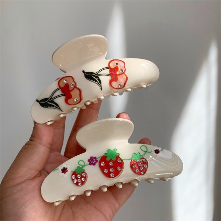 Pinces à cheveux pour femmes en acétate de cerise et fraise, collection romantique