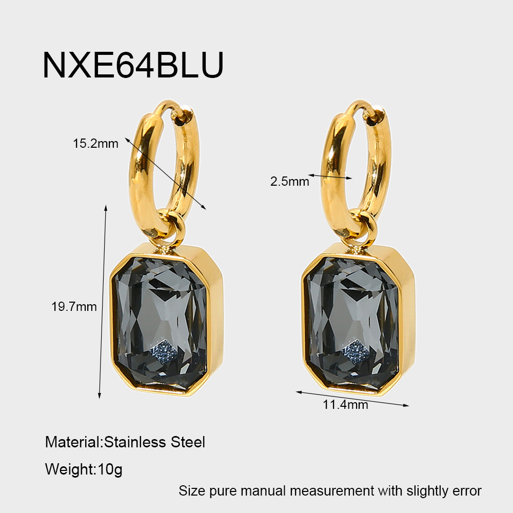 1 Paire De Boucles D'Oreilles Pendantes Rectangulaires Légères Et Luxueuses En Acier Inoxydable, Couleur Or, Étanches, Avec Zircon. 