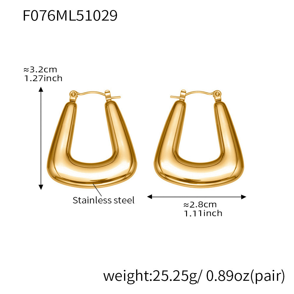 1 Paire De Boucles D'Oreilles Créoles Modernes Pour Femmes, En Acier Inoxydable Doré, Résistantes À L'Eau. Image2