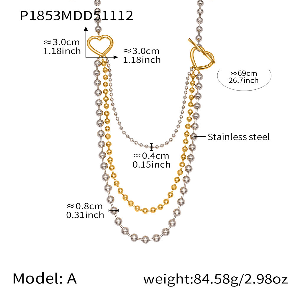 Collier Long Classique Pour Femme, Composé De Plusieurs Rangs, En Acier Inoxydable Imperméable, Couleur Or Et Argent (1 Pièce) Image2