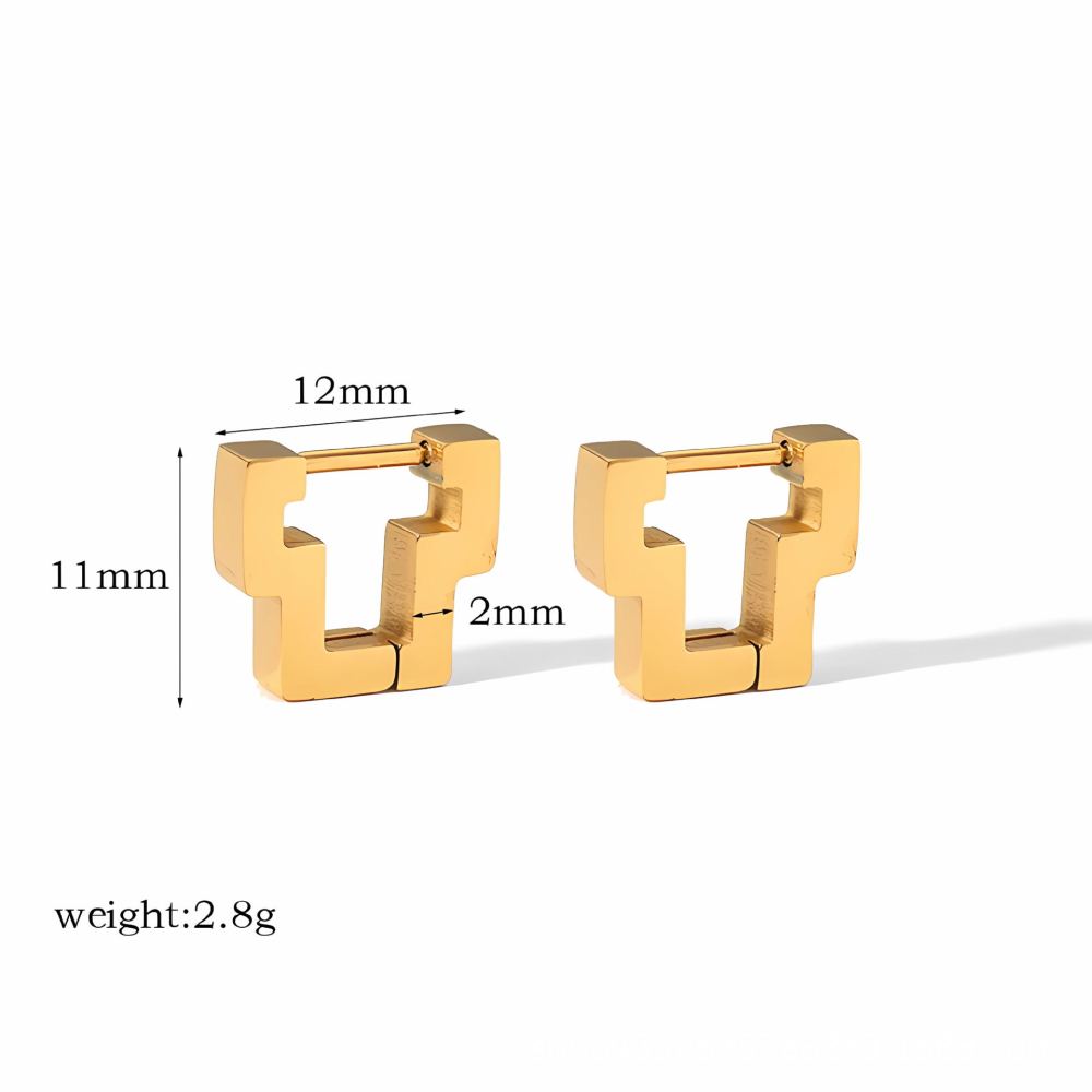 1 Paire De Boucles D'Oreilles Créoles Classiques Géométriques En Acier Inoxydable, Étanches, Couleur Or, Pour Femme 