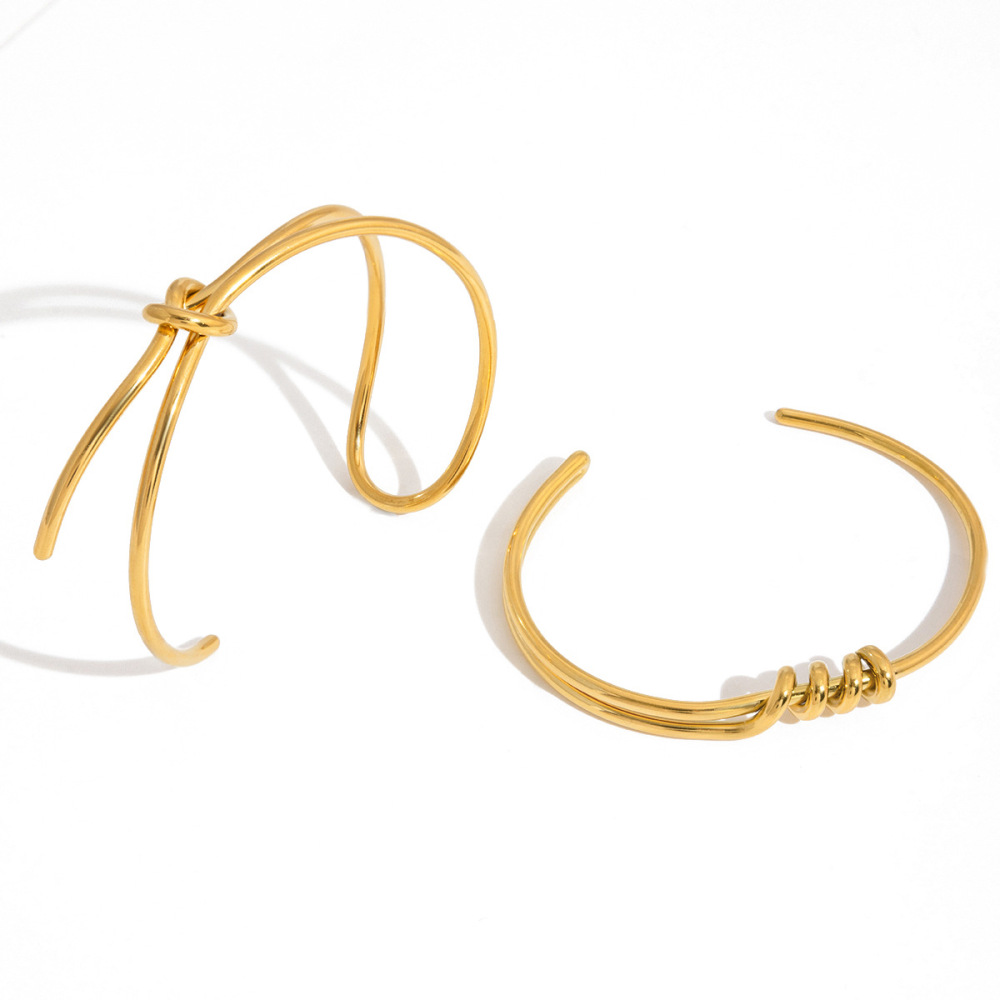 Bracelet Manchette Pour Femme, 1 Pièce, Courbes Simples, En Acier Inoxydable Étanche, Couleur Or Image6