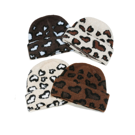 Bonnet tricoté rétro imprimé léopard (1 pièce) 2