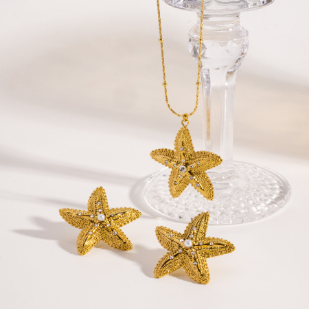 Ensembles de bijoux pour femmes Simple Series Casual Starfish en acier inoxydable étanche 2