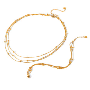 Ensemble De Colliers À Plusieurs Rangs En Acier Inoxydable Imperméable Couleur Or h5 Image5