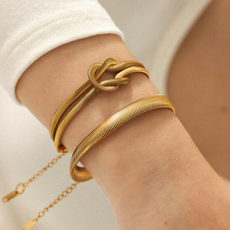 Bracelet chaîne torsadée en acier inoxydable étanche couleur or (1 pièce)