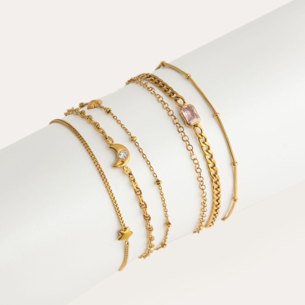 Bracelet Sophistiqué À Trois Rangs En Acier Inoxydable Doré Et Zircon, Étanche, Pour Femme (1 Pièce). h5Image6