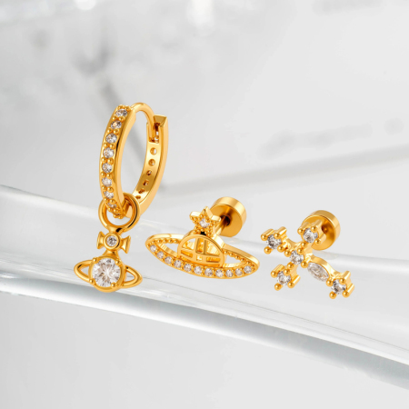 Boucles d'oreilles piercing femme Planet en cuivre et zircon (1 pièce)
