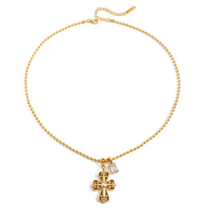 Collier Pendentif Femme Rétro En Forme De Croix, En Acier Inoxydable Étanche, Couleur Or Et Zircon. h5 