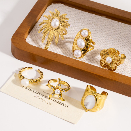 Bague tendance en acier inoxydable, ornée d'une fleur, au style décontracté et luxueux (1 pièce). 2