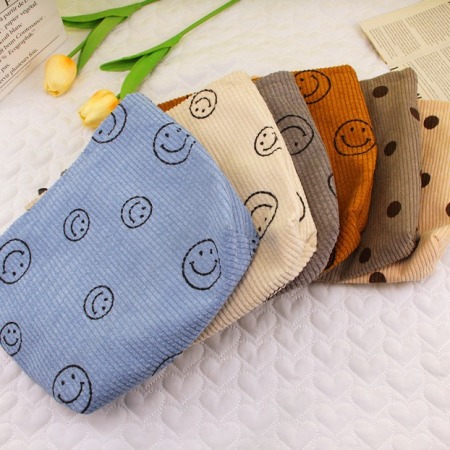 Trousse à maquillage en velours côtelé avec motif visage souriant (1 pièce) 2