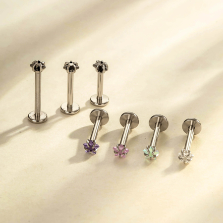 Boucles d'oreilles piercing femme simple en acier inoxydable, étanches, avec zircon et étoile (1 pièce). 2