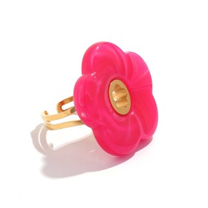 Bague Tendance En Acier Inoxydable Doré, Ornée D'Une Fleur Acrylique Colorée (1 Pièce). h5