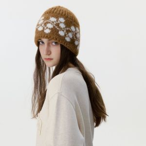 1 Bonnet Tricoté En Laine À Motif Floral Charmant Pour Femme h5 Image3