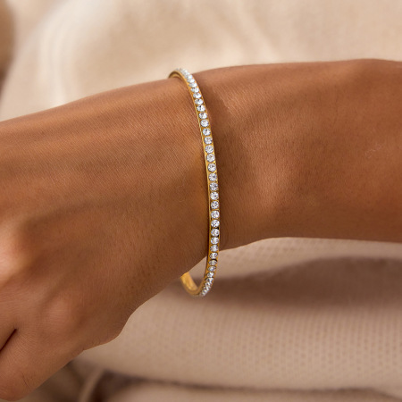 Bracelet jonc chic rond en acier inoxydable étanche couleur or pour femme (1 pièce)