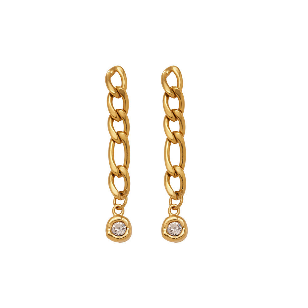 Boucles D'Oreilles Pendantes Pour Femme, En Acier Inoxydable Doré, Avec Zircon Et Chaîne Simple (1 Paire). 