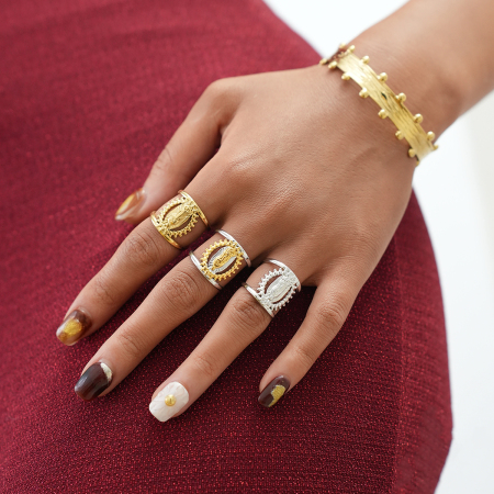 Bague femme rétro de forme irrégulière en acier inoxydable étanche couleur or (1 pièce)