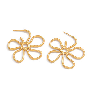 Boucles D'Oreilles Pendantes Pour Femme, En Acier Inoxydable Doré, Motif Floral Simple Et Épuré, 1 Paire h5 
