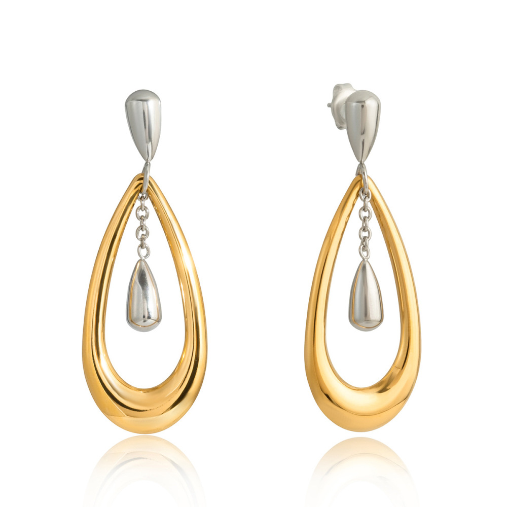 1 Paire De Boucles D'Oreilles Pendantes Pour Femme, En Acier Inoxydable Doré Et Argenté, Étanches. 