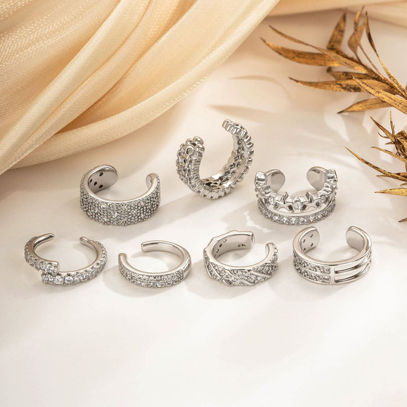 Boucle D'Oreille Manchette Femme En Cuivre Et Zircon, Design Complexe (1 Pièce) Image4