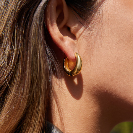 1 paire de boucles d'oreilles créoles modernes rondes en acier inoxydable étanche couleur or pour femmes 2