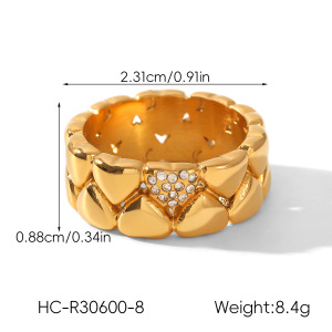 Bague En Acier Inoxydable Doré, Étanche, En Forme De Cœur, Avec Zircon. h5 Image2
