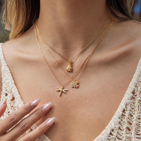 Collier pendentif femme en acier inoxydable, couleur or, motif insectes éclatants (1 pièce) 2