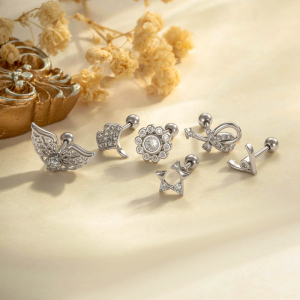 Boucles D'Oreilles Piercing Femme, 1 Pièce, Motif Ailes De Feuilles Polies, Couleur Cuivre Doré, Zircon. h5 Image3