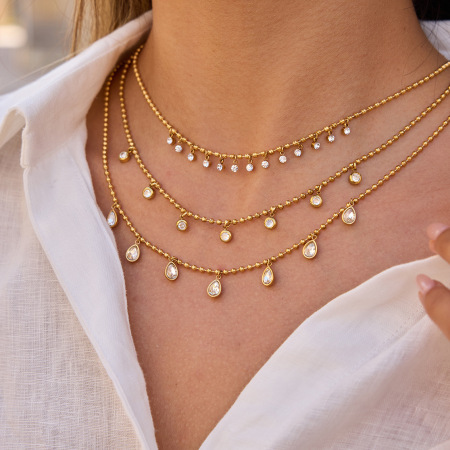 Collier pendentif femme Daily Droplet en acier inoxydable étanche couleur or avec zircon (1 pièce)