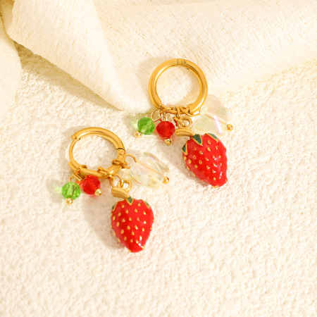 Boucles d'oreilles pendantes pour femme, motif papillon fraise, en acier inoxydable étanche (1 paire) 2