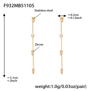 1 Paire De Boucles D'Oreilles Pendantes Pour Femme, En Acier Inoxydable Doré, Imperméables, Ornées De Zircon Et De Pompons Exquis. h5 Image2