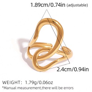 Bague Tendance Rétro De Forme Irrégulière En Acier Inoxydable, Couleur Or, Étanche. h5 Image2