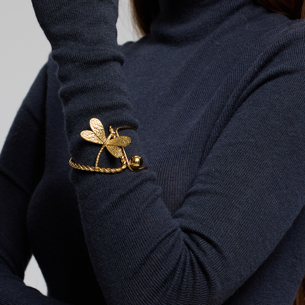 Bracelet Jonc Femme En Acier Inoxydable Imperméable, Luxueux Et Élégant, De Forme Irrégulière, Orné D'Une Libellule (1 Pièce) Image3