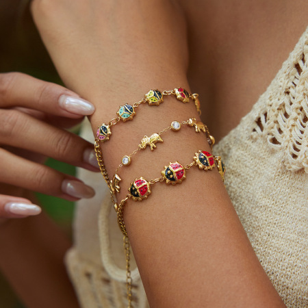 Bracelet à breloques Vivid Beetles pour femme, en acier inoxydable, étanche, couleur or (1 pièce).