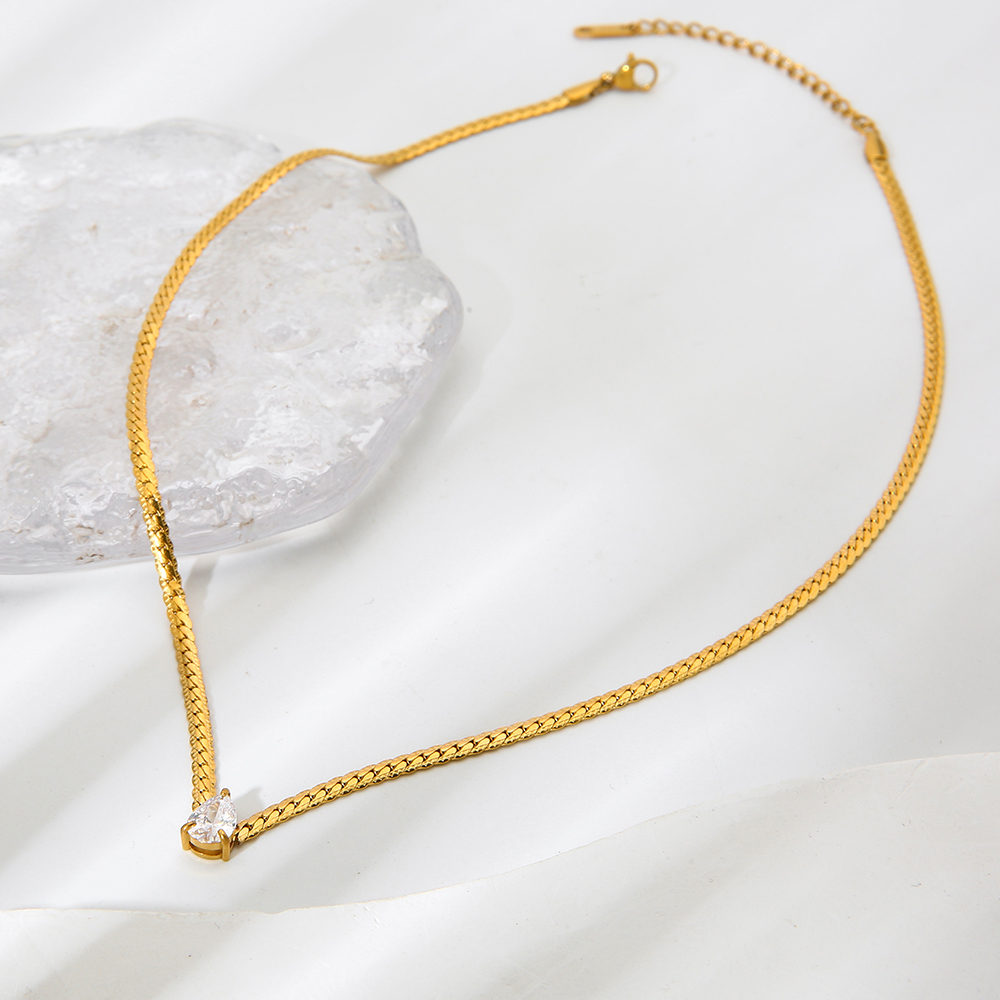 Collier Pendentif Femme Luxueux En Forme De Goutte, En Acier Inoxydable Étanche, Couleur Or, Avec Zircon. Image5