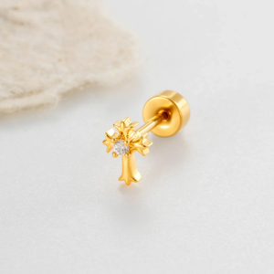 Boucles D'Oreilles Piercing Femme En Forme De Croix, En Cuivre Et Zircon (1 Pièce) h5