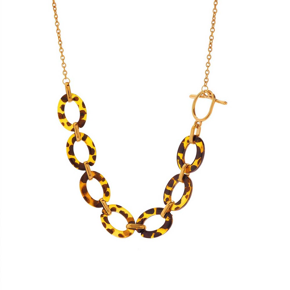 Collier Femme Rétro Imprimé Léopard En Acier Doré (1 Pièce) 