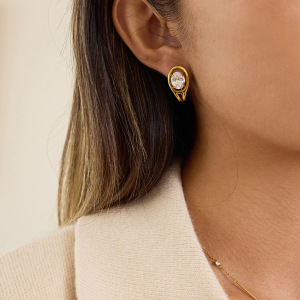 1 Paire De Boucles D'Oreilles Puces Pour Femme, En Acier Inoxydable Étanche, Couleur Or, Ornées De Zircon, En Forme De Goutte Éblouissante. h5 Image5