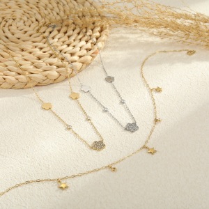Collier Chaîne Femme Simple En Acier Inoxydable Étanche Avec Motif Fleur, Étoile Et Lune (1 Pièce) h5 Image2