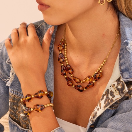 Collier chaîne femme en acier inoxydable imperméable, motif plante de forme irrégulière (1 pièce)