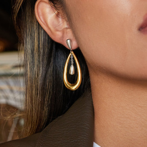 1 Paire De Boucles D'Oreilles Pendantes Pour Femme, En Acier Inoxydable Doré Et Argenté, Étanches. h5 Image3