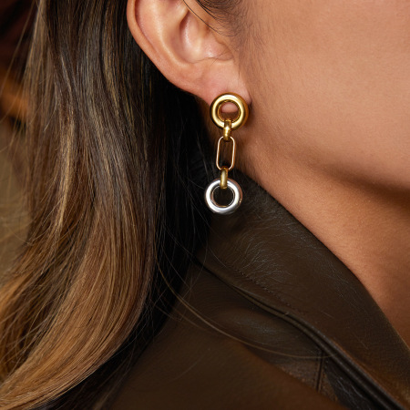 Boucles d'oreilles pendantes pour femme, en acier inoxydable, couleurs or et argent, imperméables (1 paire).